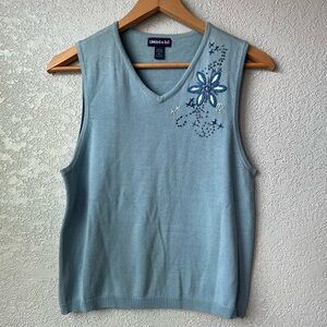 Limited Too Early Y2K Embroidered Knit Sweater Vest Blue Floral Cotton XXL